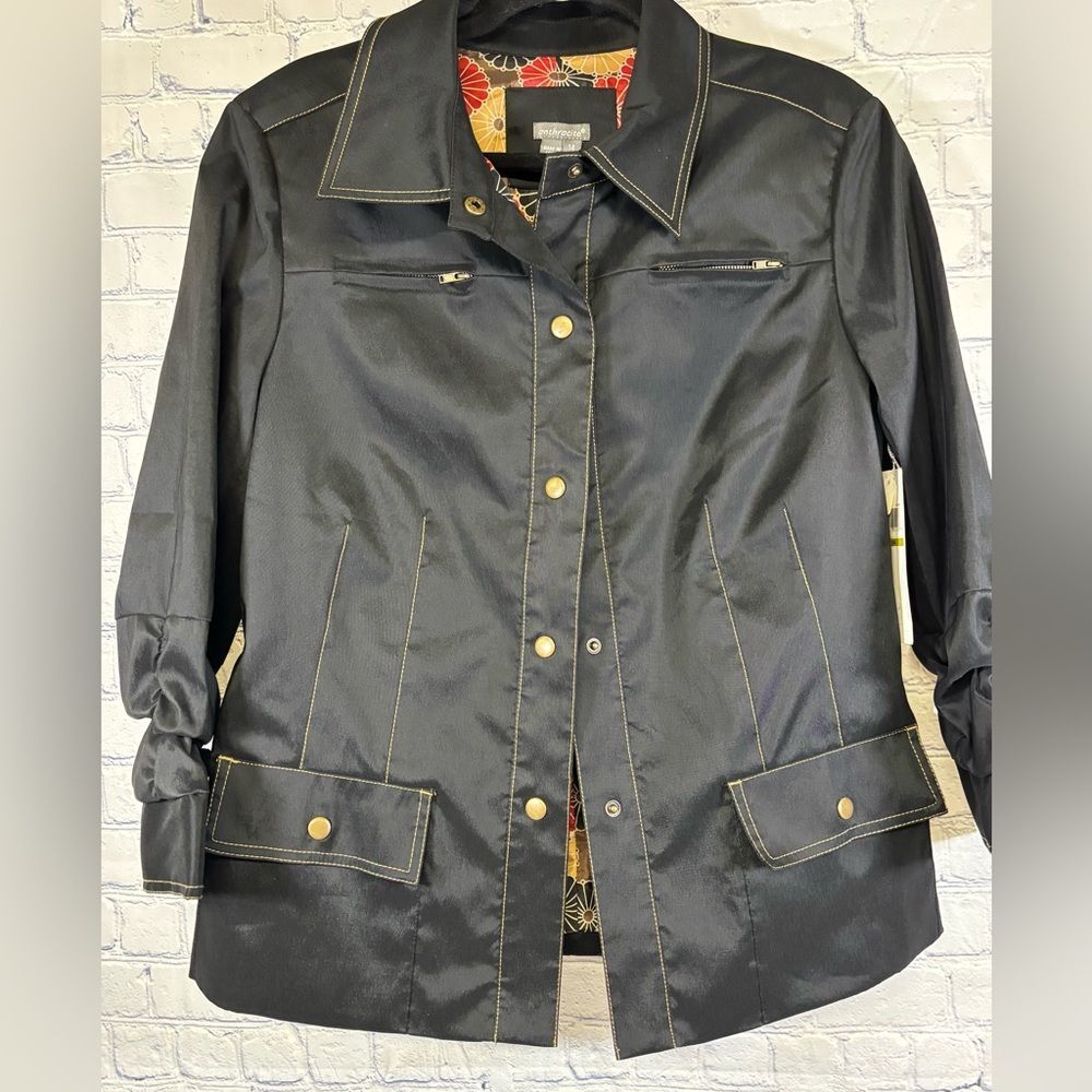 NWT Anthracite Black Flower Lined Lightweight Casual Urban Preppy Jacket 14